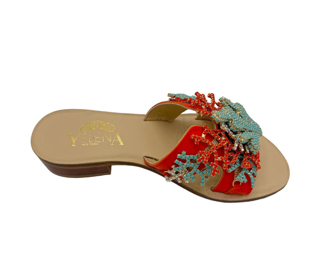 Orange Coral color Coral Embellishment Slide Sandals