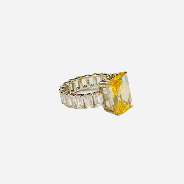 Emerald Cut Zirconium Ring in Yellow Canary