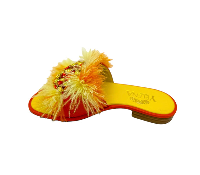 Coral Orange Feather Dream Slide Sandals in Leather
