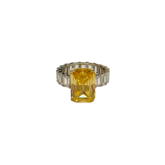 Emerald Cut Zirconium Ring in Yellow Canary