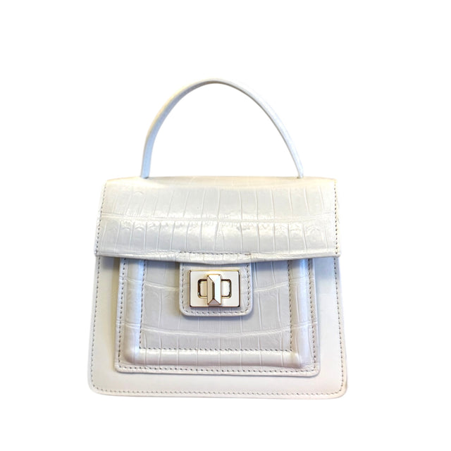 Divina Top Handle Croco Bag in White