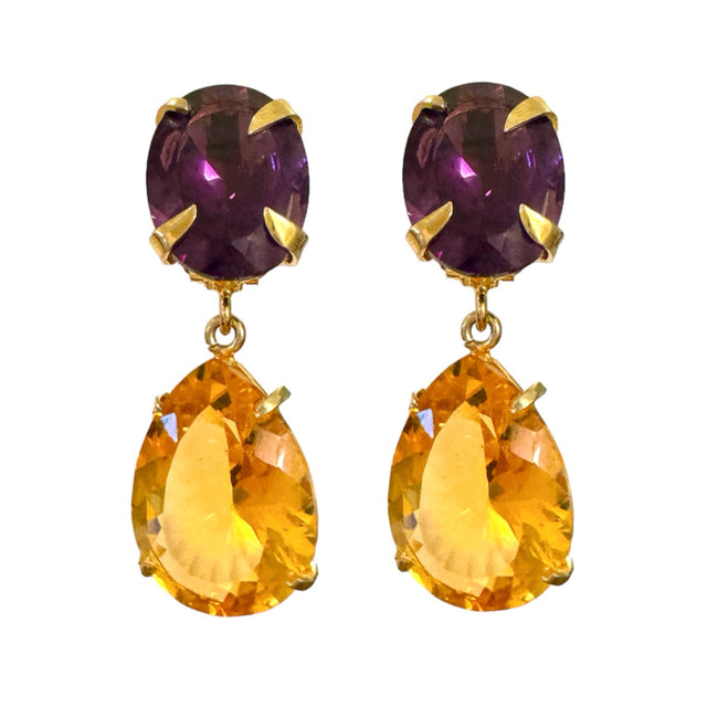 Imperial yellow purple combo drop quartz earrings