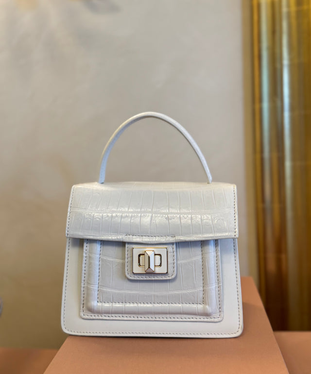 Divina Top Handle Croco Bag in White