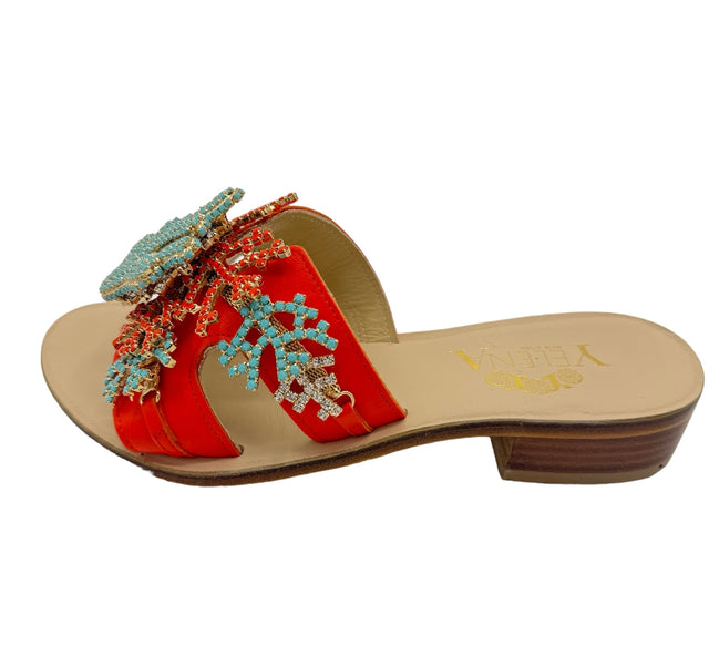 Orange Coral color Coral Embellishment Slide Sandals