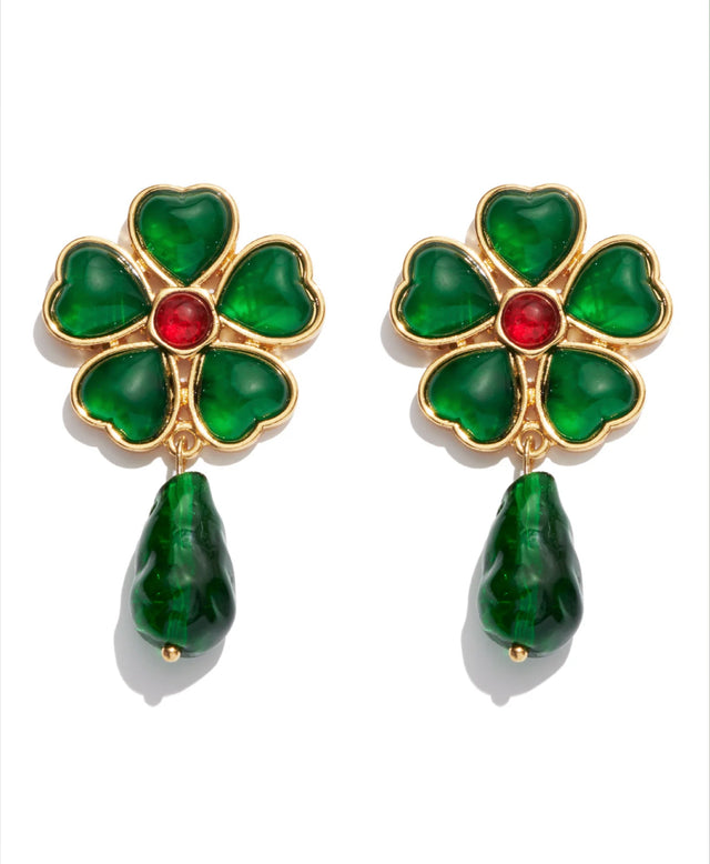 Green Lucky Charm Drop Earrings