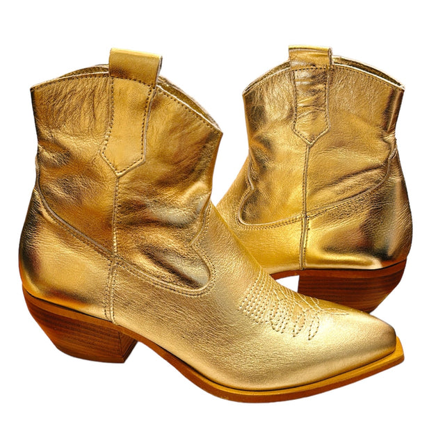 Aria Laminated Cowboy Boots in Light Gold