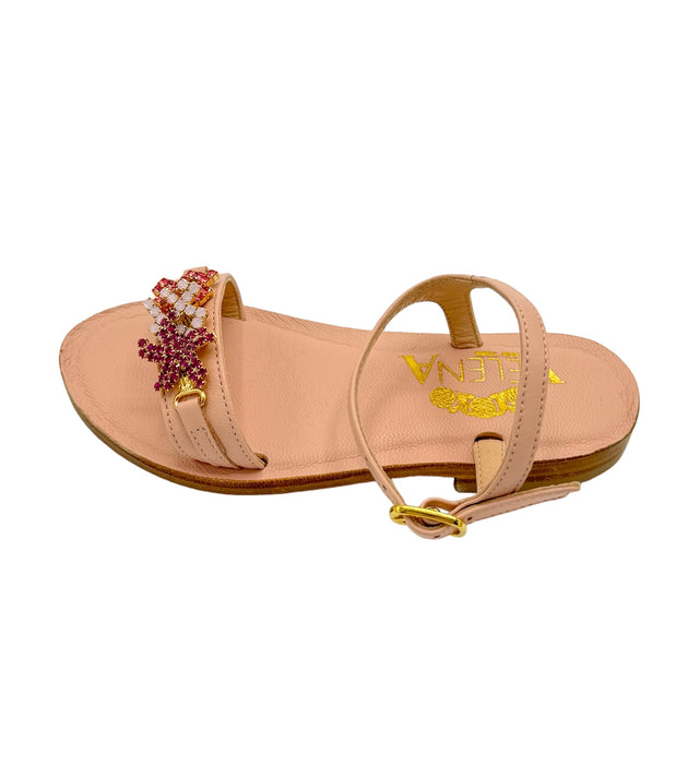 Pink Crystal Coral Starfish Crystal Mini-Me Flat Sandals in Leather - Smaller Size