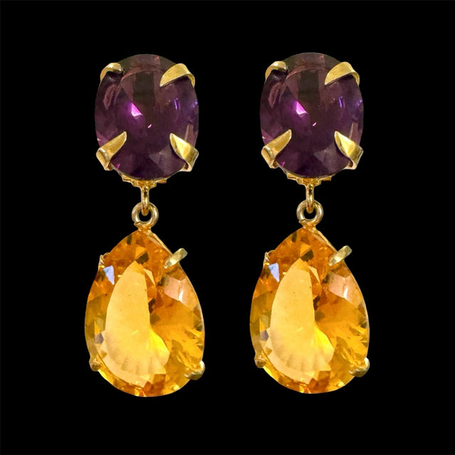 Imperial yellow purple combo drop quartz earrings