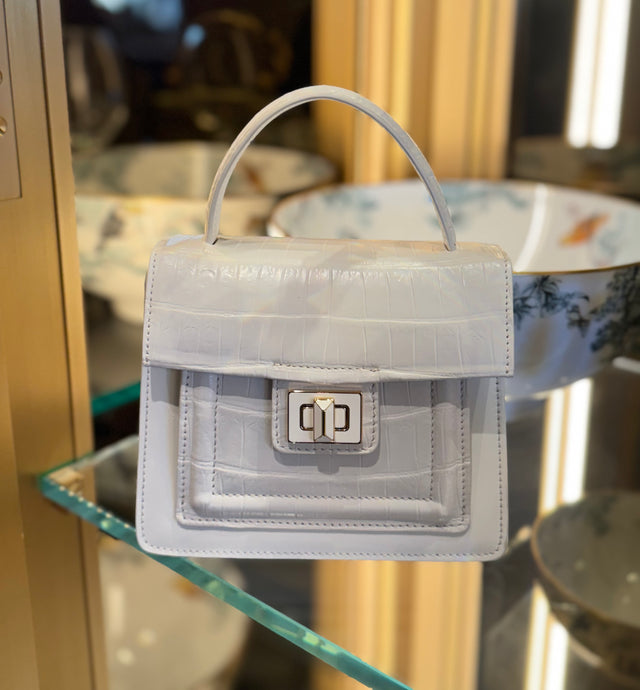 Divina Top Handle Croco Bag in White