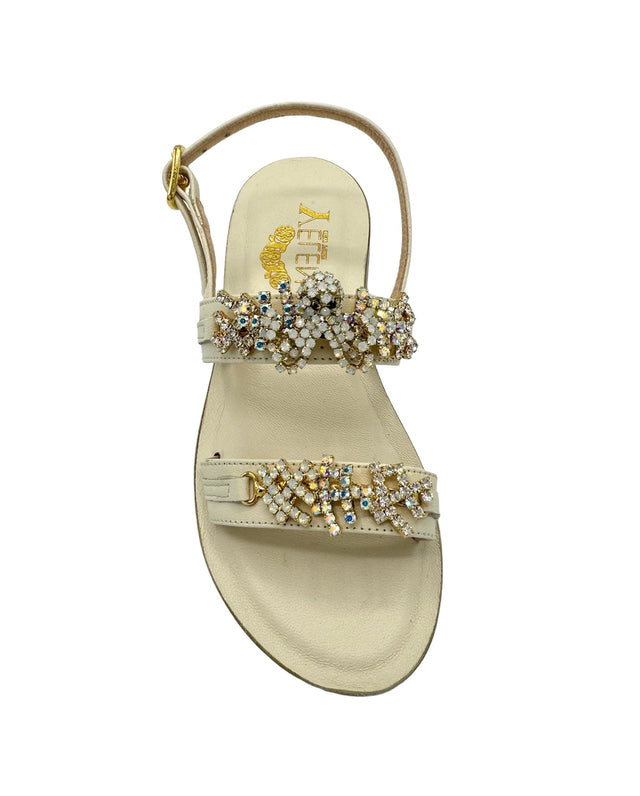 Off White Ecru Crystal Octopus Crystal Mini-Me Flat Sandals in Leather - Larger Size