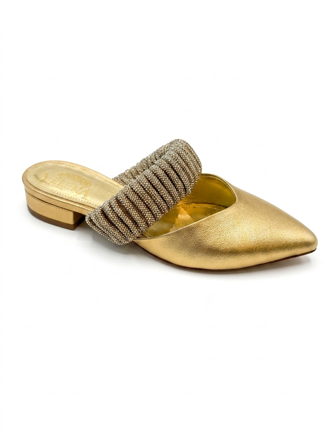 Livia Crystal-Embellished Gold Mule