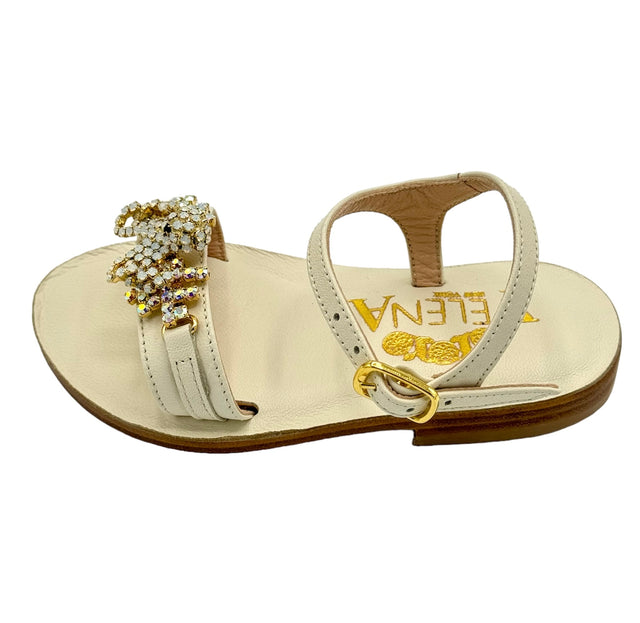 Off White Ecru Crystal Octopus Crystal Mini-Me Flat Sandals in Leather - Smaller Size