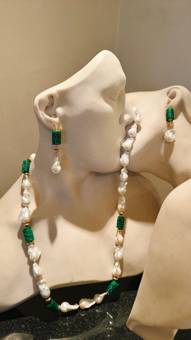 Premium Baroque Pearl and Oriental Jade Long Chain Necklace