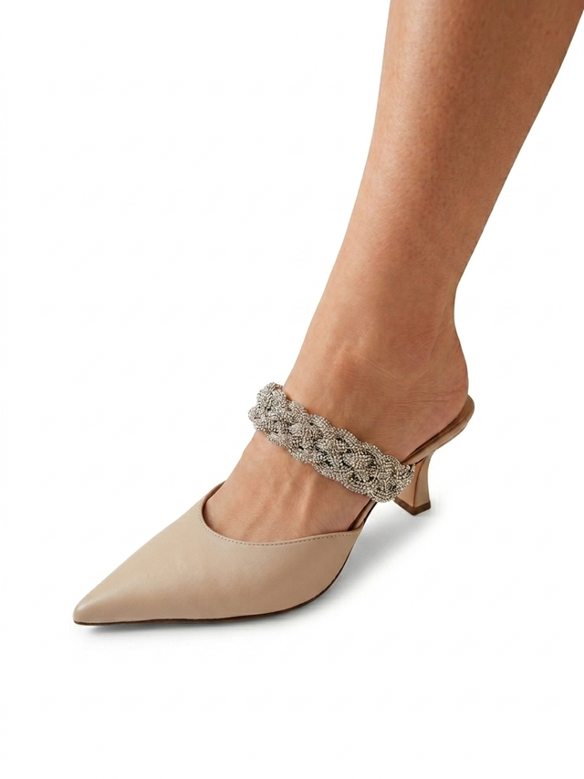 Livia Champagne Crystal-Braided Mule