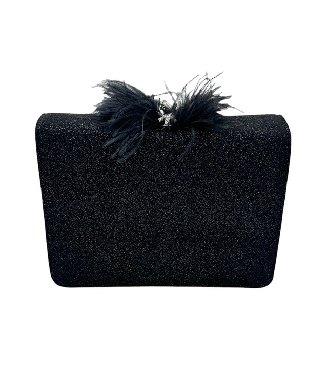 Black Feather Crystal Dream Clutch Bag in Suede
