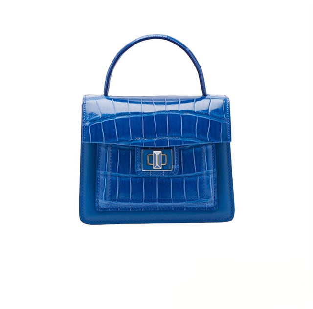 Divina Top Handle Croco Bag in Royal Blue