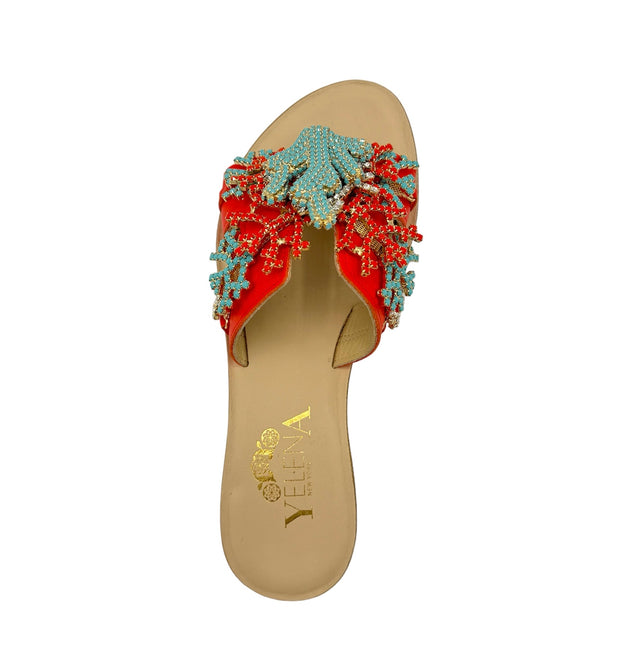 Orange Coral color Coral Embellishment Slide Sandals