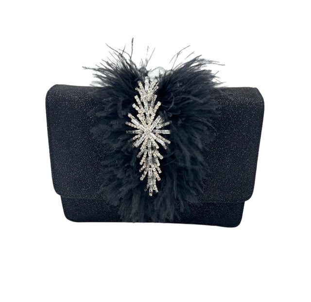 Black Feather Crystal Dream Clutch Bag in Suede