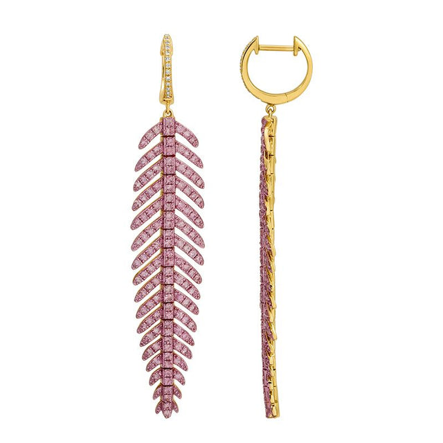 Pink Sapphire diamond leaf earrings