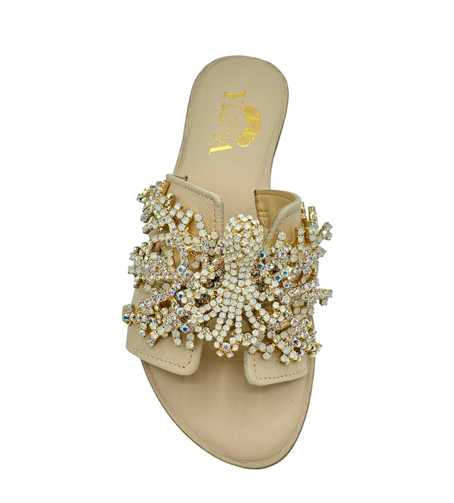 Beige Color Octupus Embellishment Slide Sandals