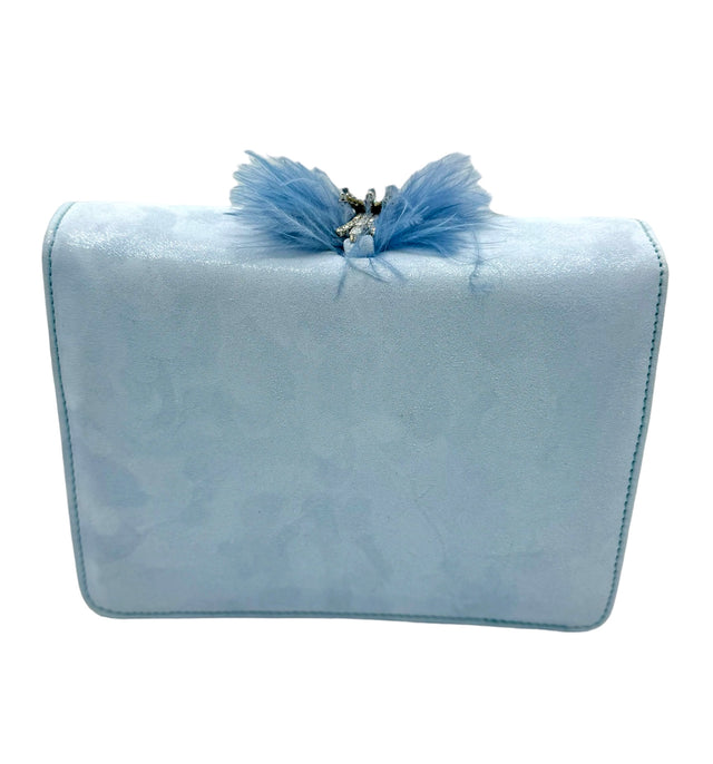 Baby Blue Feather Crystal Dream Clutch Bag in Suede