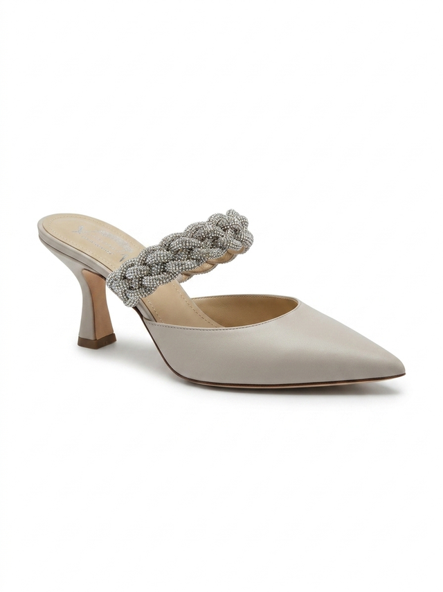 Livia Champagne Crystal-Braided Mule