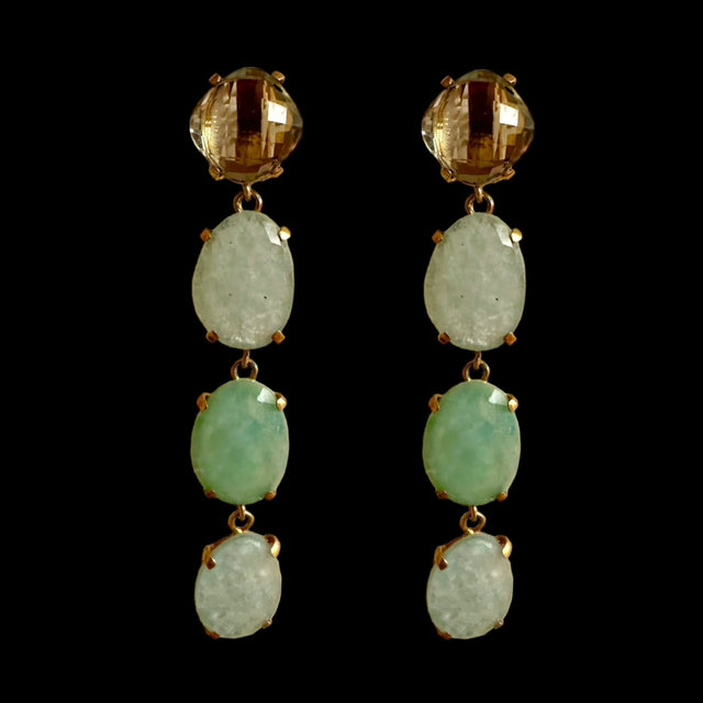 Green long drop double stone earrings