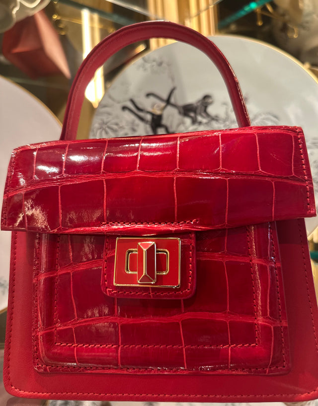 Divina Top Handle Croco Bag in Red
