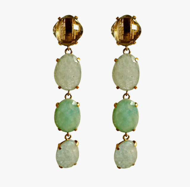 Green long drop double stone earrings