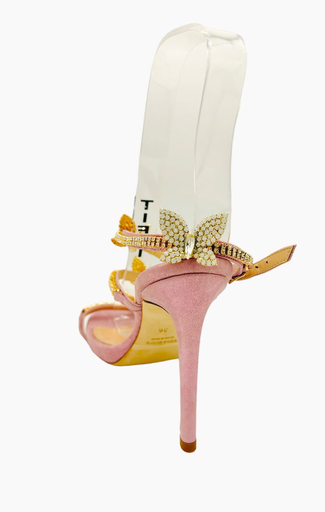 Pink Butterfly Crystal High Heel Sandals