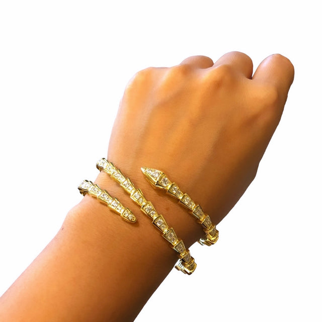 Triple Coil Gold Snake Bracelet in Gold Color