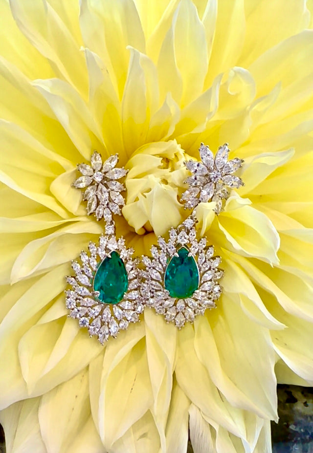 Emerald ice cut green CZ earrings