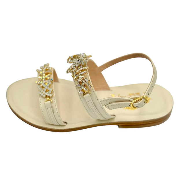 Off White Ecru Crystal Octopus Crystal Mini-Me Flat Sandals in Leather - Larger Size