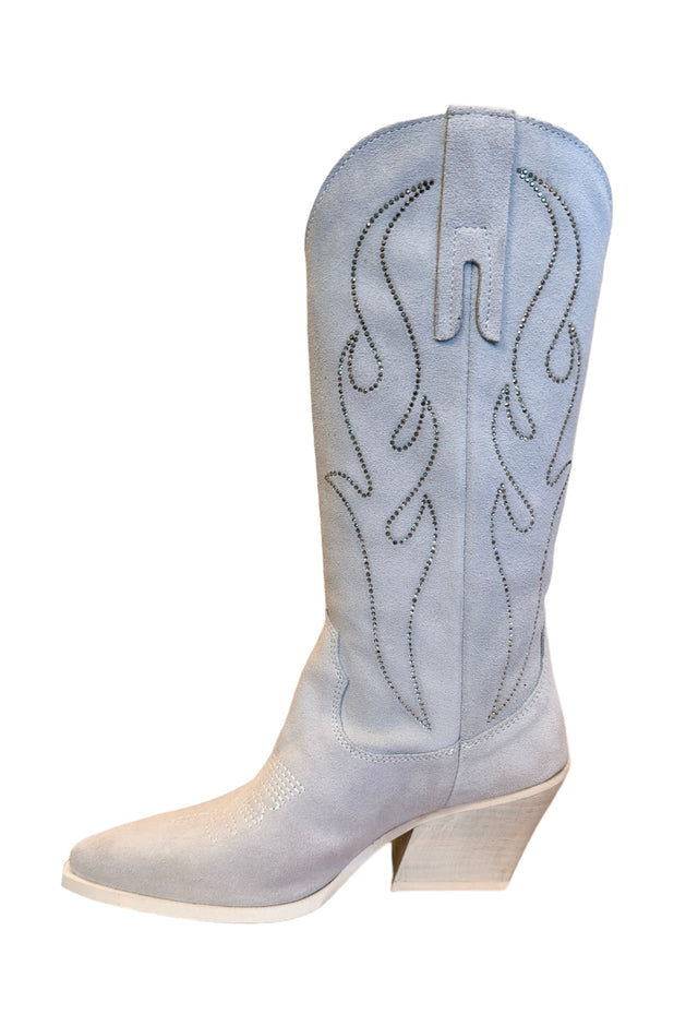 Bianca Suede Cowboy Tall Boots with Crystal Engraved