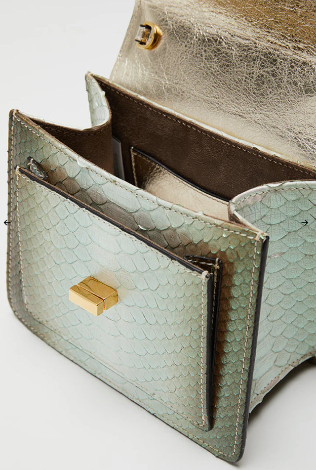 python handbag with hand-painted snake enamelled brass handle