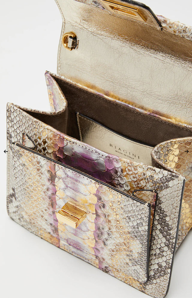 Python top handle bag with pink flamingo handle charm