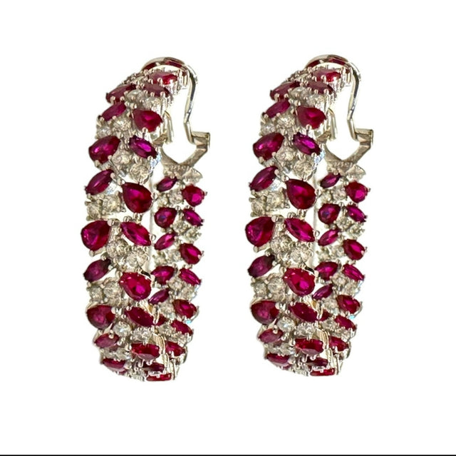 Royal Pavé Crystal Hoops in Hot Pink