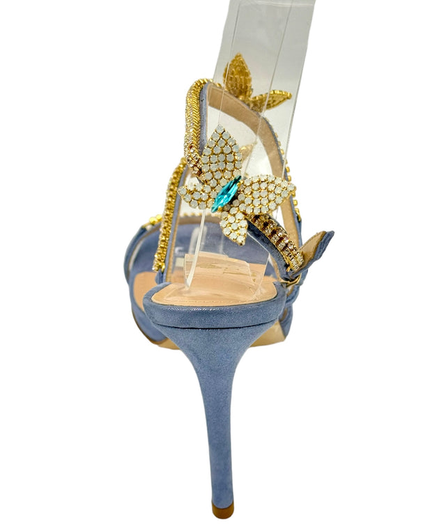 Baby Blue Butterfly Crystal High Heel Sandals