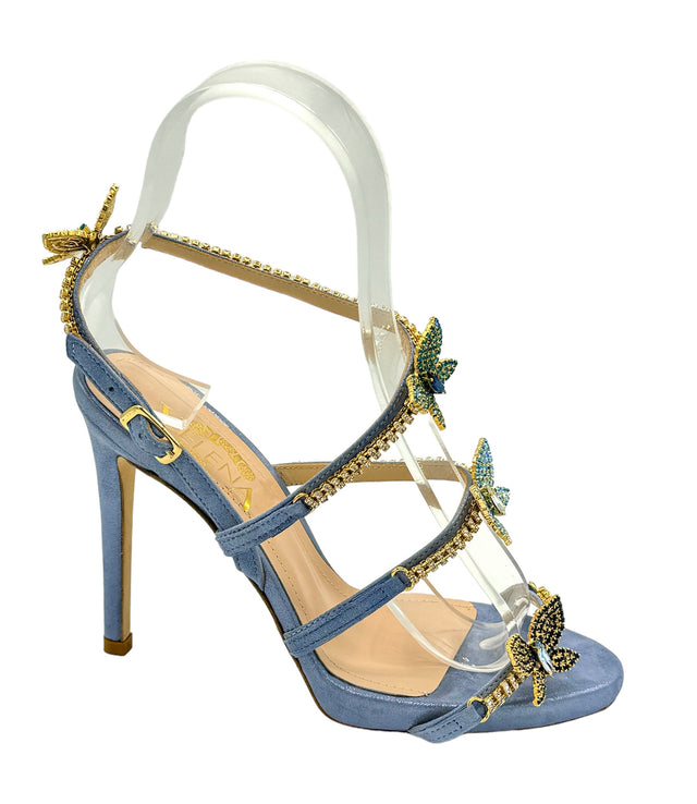 Baby Blue Butterfly Crystal High Heel Sandals