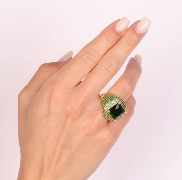 Green Zircons 925 Silver Ring