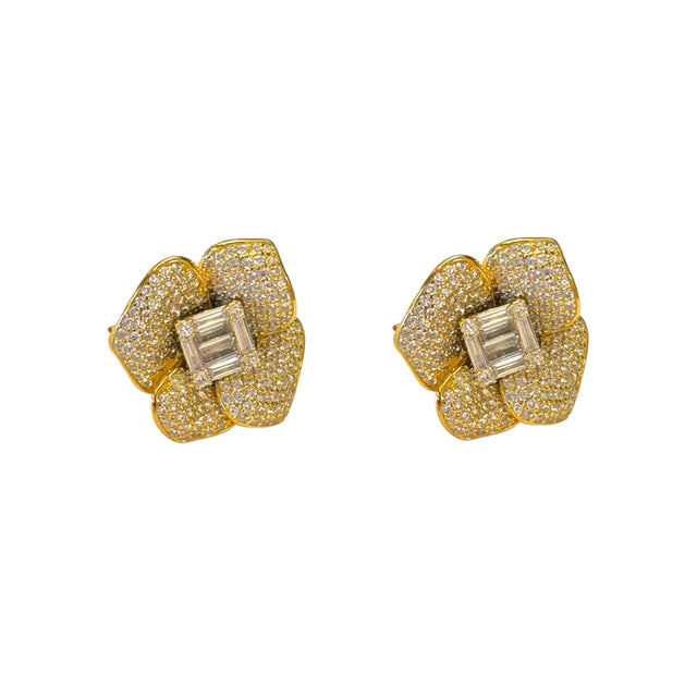 Rose Flower CZ Studs in Gold