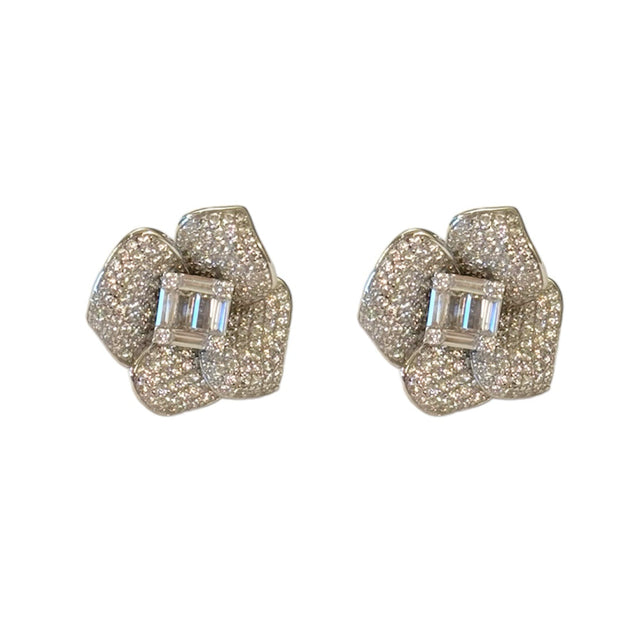 Rose Flower CZ Studs in Silver