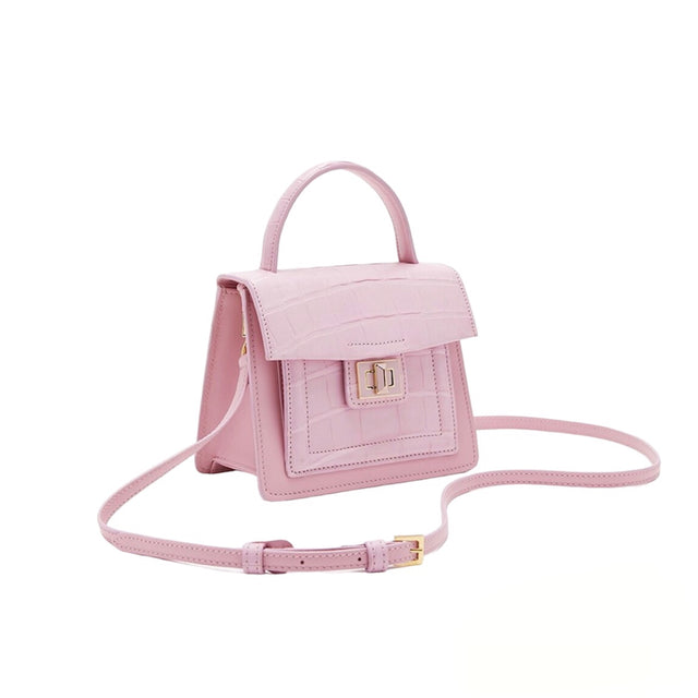 Divina Top Handle Croco Bag in Baby Pink