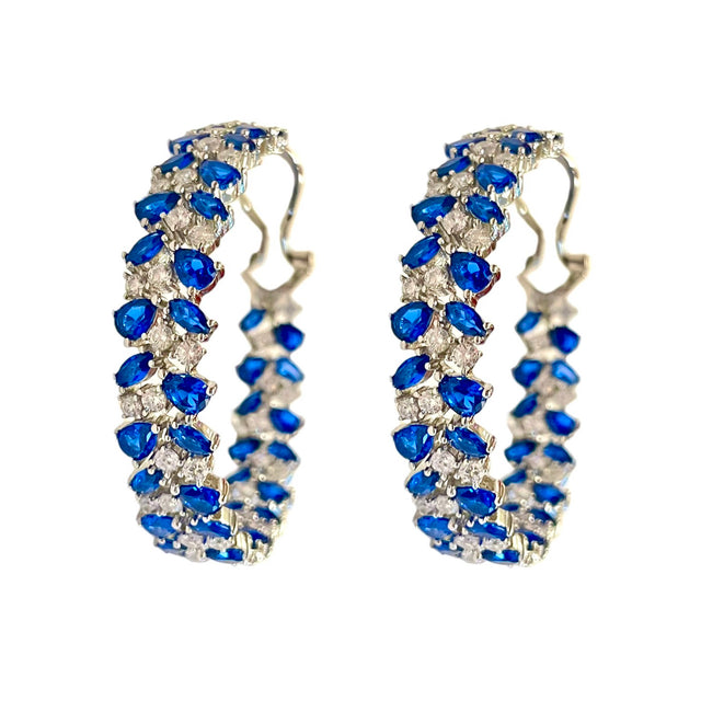 Royal Pavé Crystal Hoops in Blue