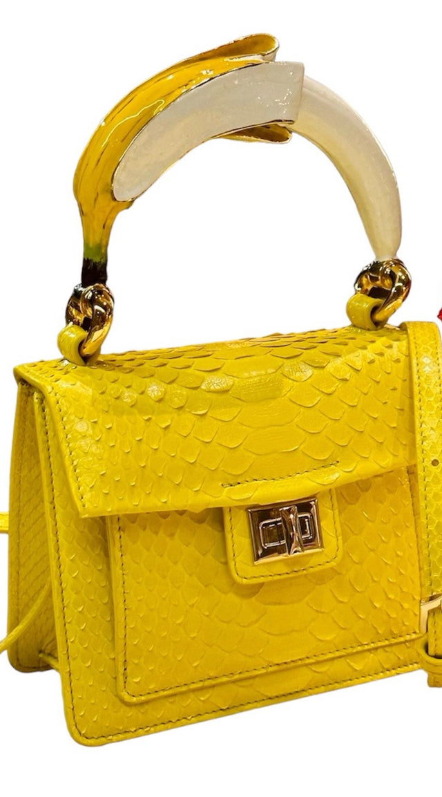 Python top handle bag with banana handle charm