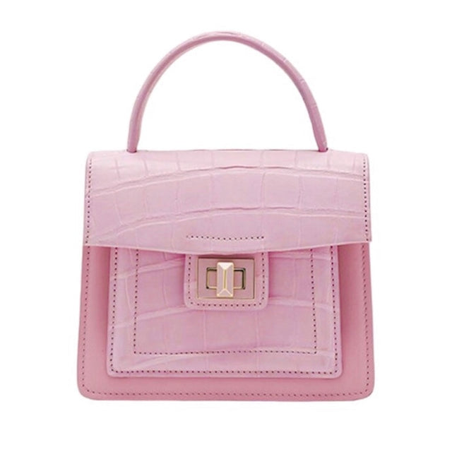 Divina Top Handle Croco Bag in Baby Pink