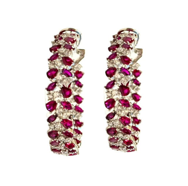 Royal Pavé Crystal Hoops in Hot Pink