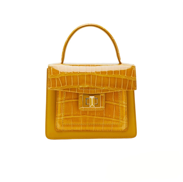 Divina Top Handle Croco Handbag in Giallo