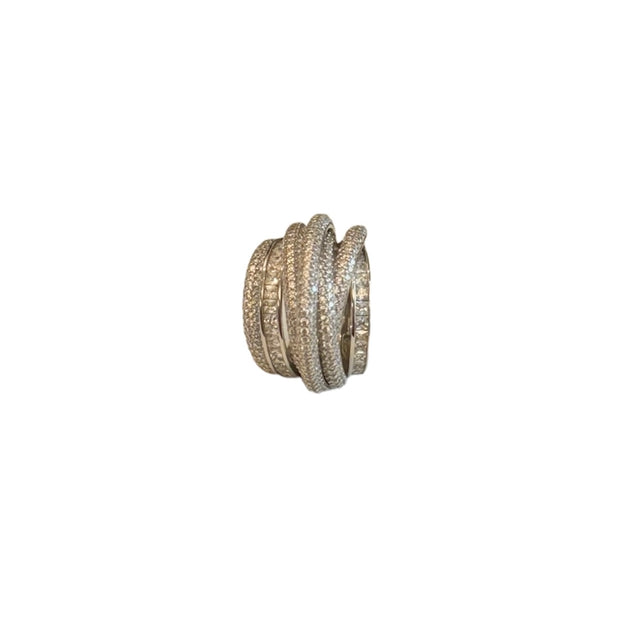 Silver crystal crisscross statement ring