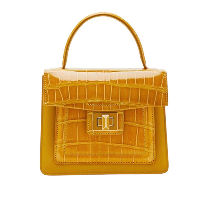 Divina Top Handle Croco Handbag in Giallo